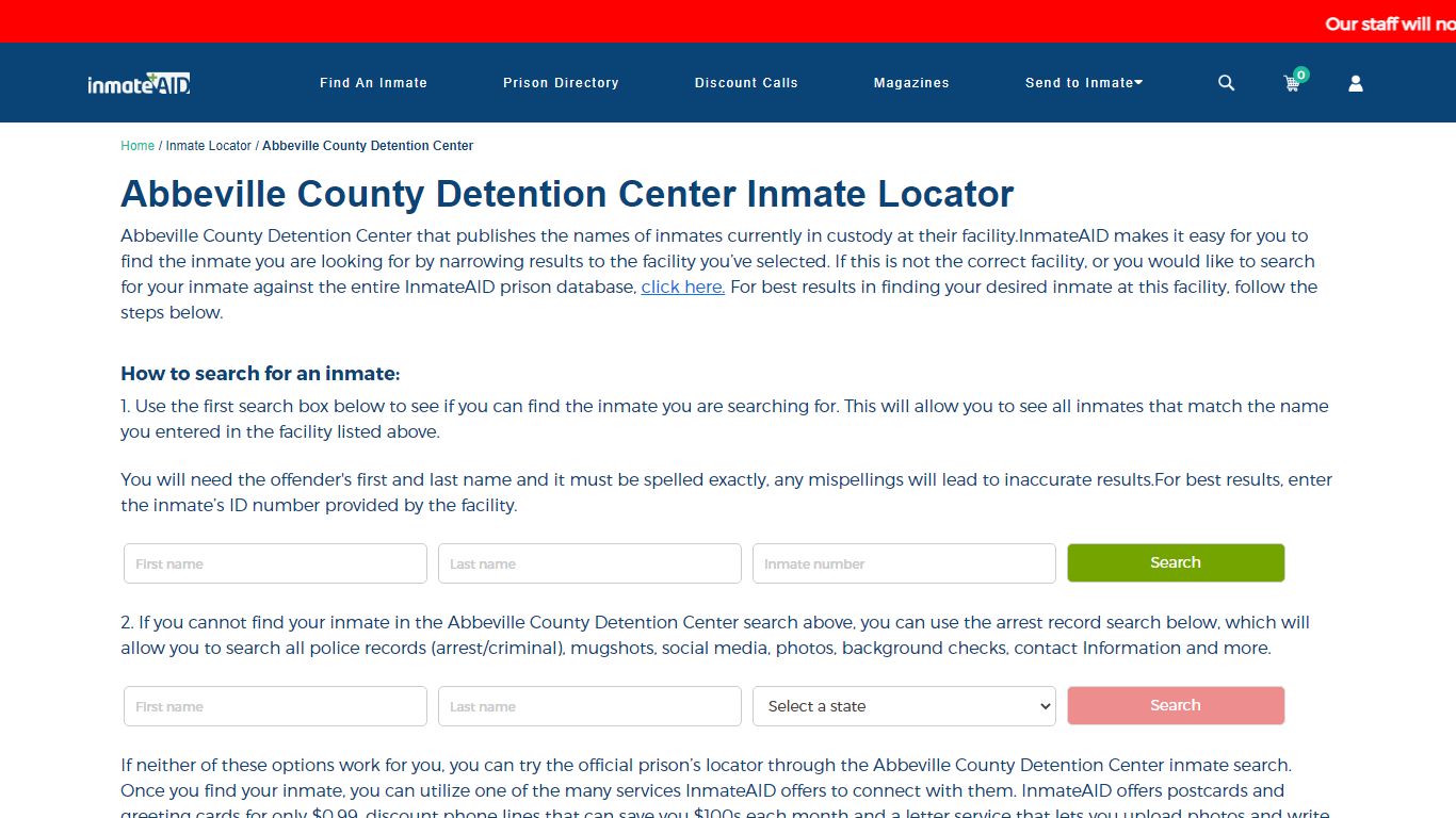 Abbeville County Detention Center Inmate Locator