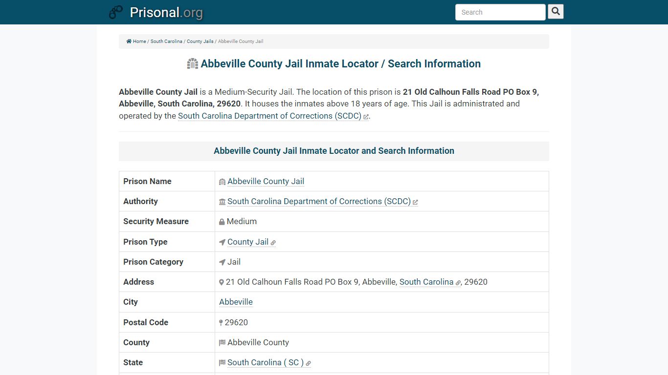 Abbeville County Jail-Inmate Locator/Search Info, Phone ...