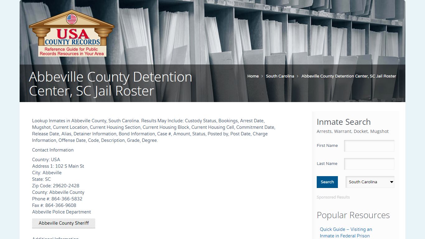 Abbeville County Detention Center, SC Jail Roster | Name ...